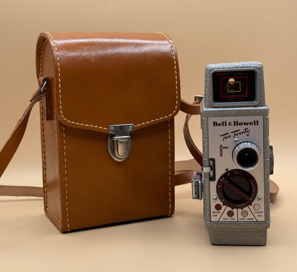 Vintage Bell & Howell Two Twenty 8MM Movie Camera w/ Craftsman Leather Case